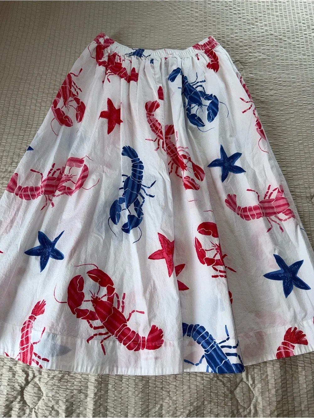 J. Crew White Skirt with Red Blue Lobster & Starfish Print xs